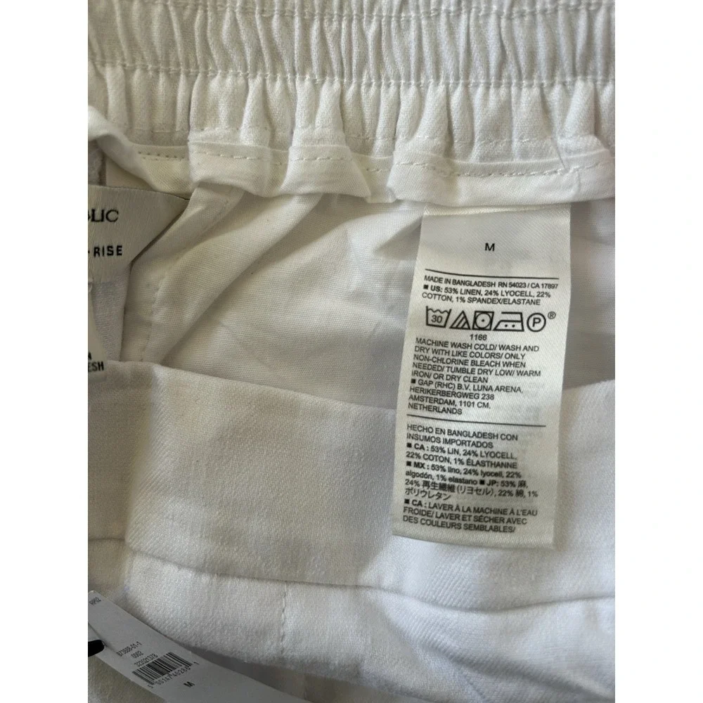 NWT Banana Republic White Linen Wide Leg High Rise Pull On Pants Sz M Coastal